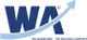 Logo mit blauen Buchstaben "WA" und einem aufsteigenden Pfeil, Text: "WA-Marketing – The Solution Company".