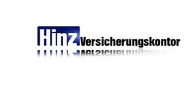 Logo mit blauem "Hinz" und schwarzem "Versicherungskontor" Text, gespiegelt auf weißem Hintergrund.
