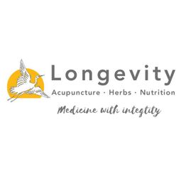 Logo with a heron and text: "Longevity - Acupuncture, Herbs, Nutrition. Medicine with integrity."