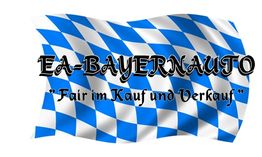 Bayerische Flagge mit Text: "EA-BAYERNAUTO - Fair im Kauf und Verkauf".