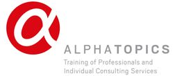 Logo von Alphatopics mit rotem "a" und Text: "Training and Individual Consulting Services".