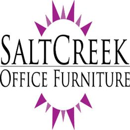 Logo for SaltCreek Office Furniture with purple star shapes around the text.