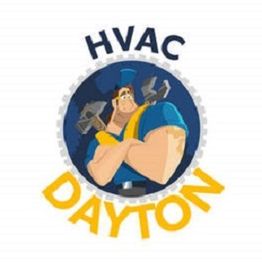 Cartoon worker with tools; text: "HVAC Dayton".