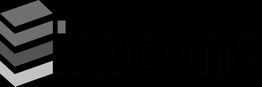Schwarz-graues Logo mit gestapelten Balken und dem Text "imcona".