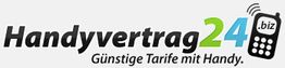 Logo von Handyvertrag24.biz mit Slogan "Günstige Tarife mit Handy" und einem stilisierten Handy.