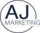 AJ-Marketing-Logo mit blauem Text in einem Kreis.
