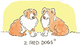 Two illustrated collie dogs sit facing each other, with small puppies at their feet.