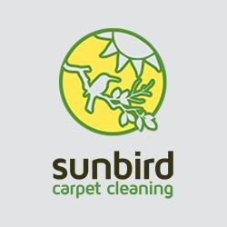 Logo of Sunbird Carpet Cleaning with a bird on a branch and the sun in the background.