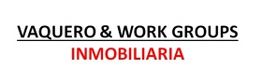 Texto "Vaquero & Work Groups Inmobiliaria" en fondo blanco, línea horizontal negra separadora.