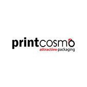 Logo with text "printcosmo" and slogan "attractive packaging" in red and black.