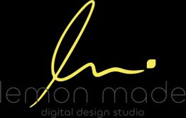 Logo von "lemon made", digital design studio, mit gelbem Schriftzug auf schwarzem Hintergrund.