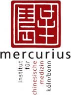 Rotes Logo mit Schriftzeichen, Text "mercurius - institut für chinesische medizin köln/bonn".