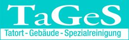 Blau-weißes Logo mit Text: "TaGeS Tatort - Gebäude - Spezialreinigung".