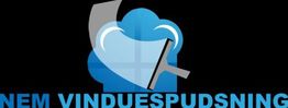 Logo med ordene "NEM VINDUESPUDSNING" og en skyskraber med vinduespudser-ikon.