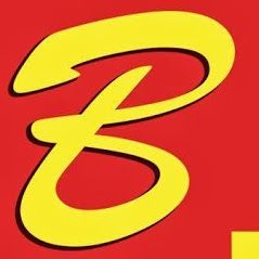 Gelbes stilisiertes "B" auf rotem Hintergrund.