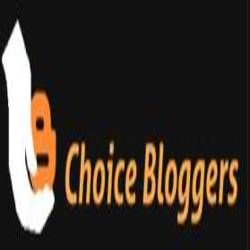 Black logo with orange text "Choice Bloggers" and a stylized letter "b."