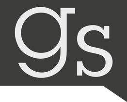 Texto "gs" en letras blancas sobre fondo gris oscuro con esquina inferior recortada en ángulo.