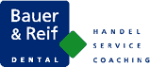 Logo von Bauer & Reif Dental mit Schriftzug "Handel, Service, Coaching" und grünem Quadrat.