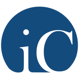 Blaues Logo mit stilisierten Buchstaben "i" und "C" vor einem Kreis.