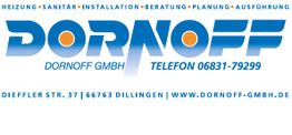 Logo der Dornoff GmbH mit Kontaktangaben für Heizung, Sanitär und mehr in Dillingen.