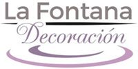 Logo de "La Fontana Decoración" con texto en colores gris y lila.