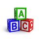 Three colorful blocks stacked, displaying the letters A, B, and C in green, blue, and red.