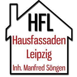 Schwarz-rotes Logo: HFL Hausfassaden Leipzig, Inh. Manfred Söngen, in Hausform.
