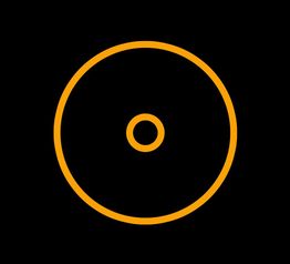 Círculo laranja maior com círculo laranja menor no centro em fundo preto.