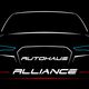 Silhouette eines Autos vor schwarzem Hintergrund mit dem Text "Autohaus Alliance" in der Mitte.