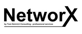 Logo mit "NetworX" in schwarzer Schrift, darunter "by Tom Heinrich Consulting - professional services".
