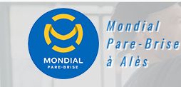 Logo de Mondial Pare-Brise avec texte : "Mondial Pare-Brise à Alès".