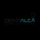Logotipo de Dentalex Odontología Integral, con texto en negro y azul sobre fondo negro.