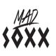 Logo with stylized text "MAD SOXX" in bold, black letters on a white background.