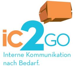 Logo mit Text: "ic2GO - Interne Kommunikation nach Bedarf" und einem braunen stilisierten Paket.