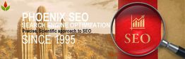 Phoenix SEO banner: "Precise, Scientific approach to SEO since 1995" with a magnifying glass.
