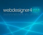 Text "webdesigner4me" auf blauem Hintergrund mit Linienmuster.