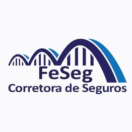 Logotipo da FeSeg Corretora de Seguros com arcos azuis e texto em letras escuras.