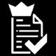 Document icon with a crown and a check mark on a black background.