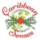 Logo met de tekst "Caribbean Senses", kruiden en een rode peper in het midden.
