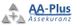 Logo mit drei grauen Dreiecken und Text: "AA-Plus Assekuranz".