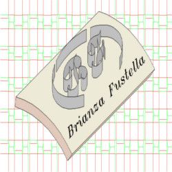 Grafica con scritta "Brianza Fustella" su fondo a griglia geometrica.