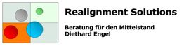 Logo mit Kreisen und Quadraten, Text: Realignment Solutions, Beratung für den Mittelstand.