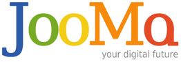 Logo colorato con scritta "JooMa" e slogan "your digital future" in grigio.