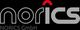 "Logo von NORICS GmbH in Grau und Rot auf schwarzem Hintergrund."