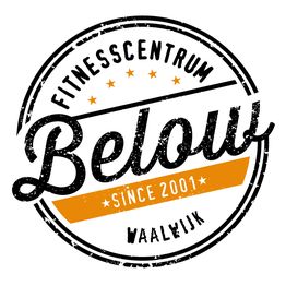 Rond logo van Fitnesscentrum Below met tekst: "Since 2001, Waalwijk".
