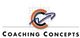 Logo mit Buchstaben C, Pfeil und Text "Coaching Concepts" auf grafischem Hintergrund.
