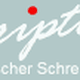 Logo: Scriptum medizinischer Schreibservice, blaue Schrift mit rotem Punkt auf grauem Hintergrund.