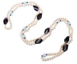 Tri-Color Perlen Kette mit zwei verschiedenen Edelsteinen
