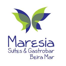 Logotipo "Maresia Suítes & Gastrobar Beira Mar" com uma borboleta estilizada verde e azul.