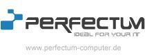 Logo von Perfectum mit Schriftzug "Ideal for your IT" und URL www.perfectum-computer.de.